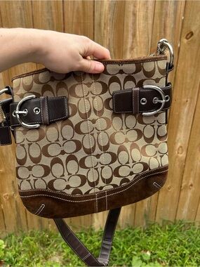 Coach Brown Signature Canvas & Suede Shoulder Bag